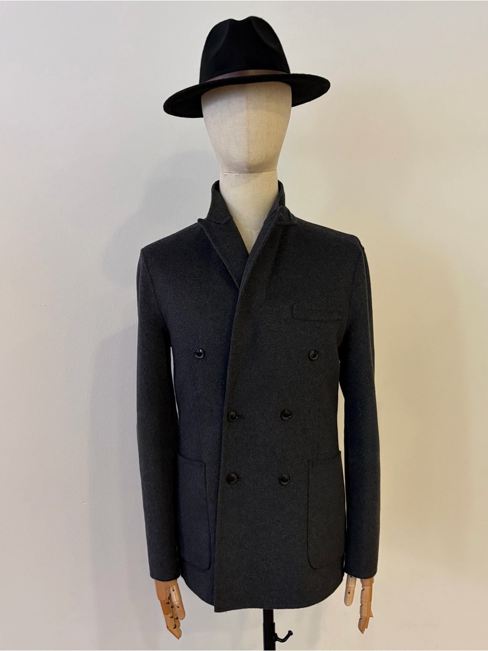 Express Men Dark Charcoal Grey Wool Blend Double Breasted Pea Coat Jacket Medium